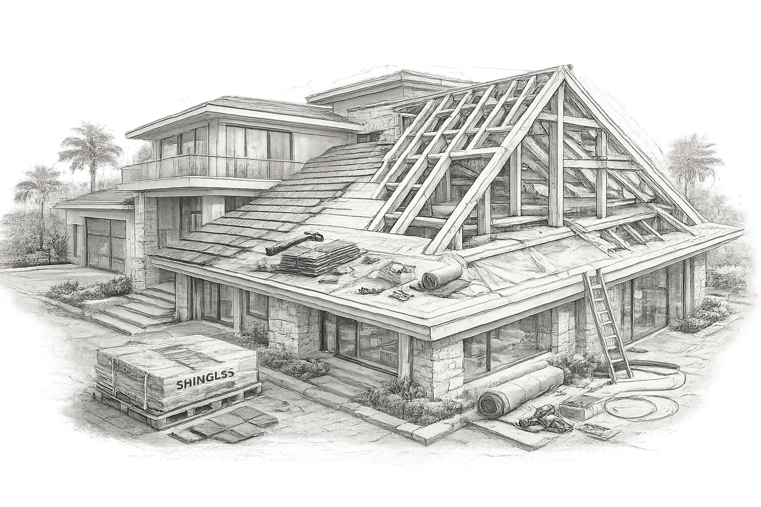 Architectural roof construction sketch